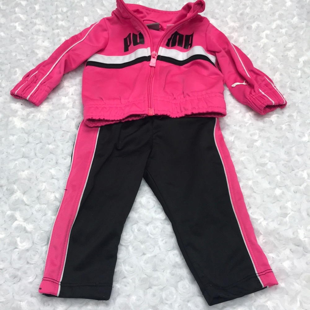 Pink & black baby Puma warm up set